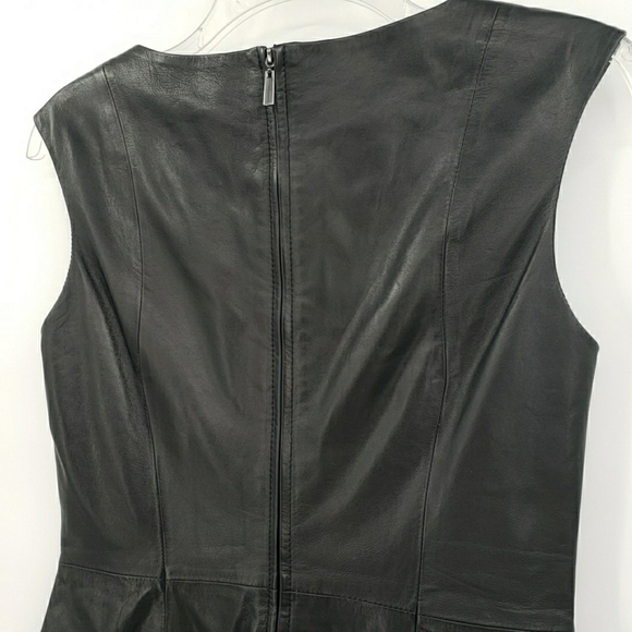VAKKO Black Lamb Leather Dress With Lace Insert Front Panel - Picture 5 of 13